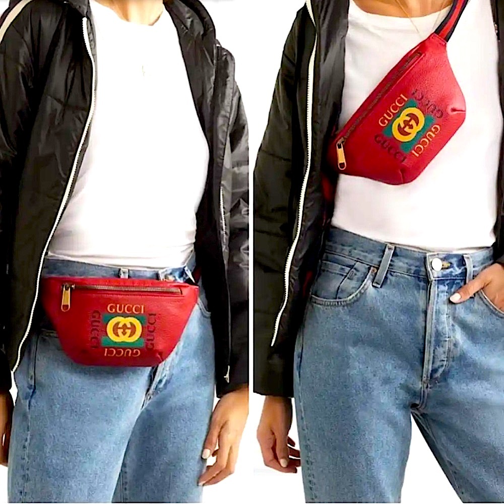 Gucci Leather Logo Print Waist Belt Bag in Hibiscus🌺 Red Authenticity Guaranteed - Picture 3 of 9